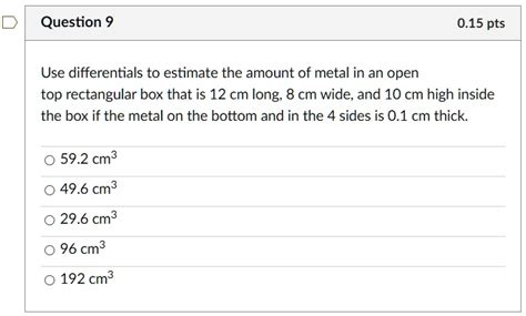 differentials metal in an open box|q2 an open top metal box has inside dimensions 18 mnetres.